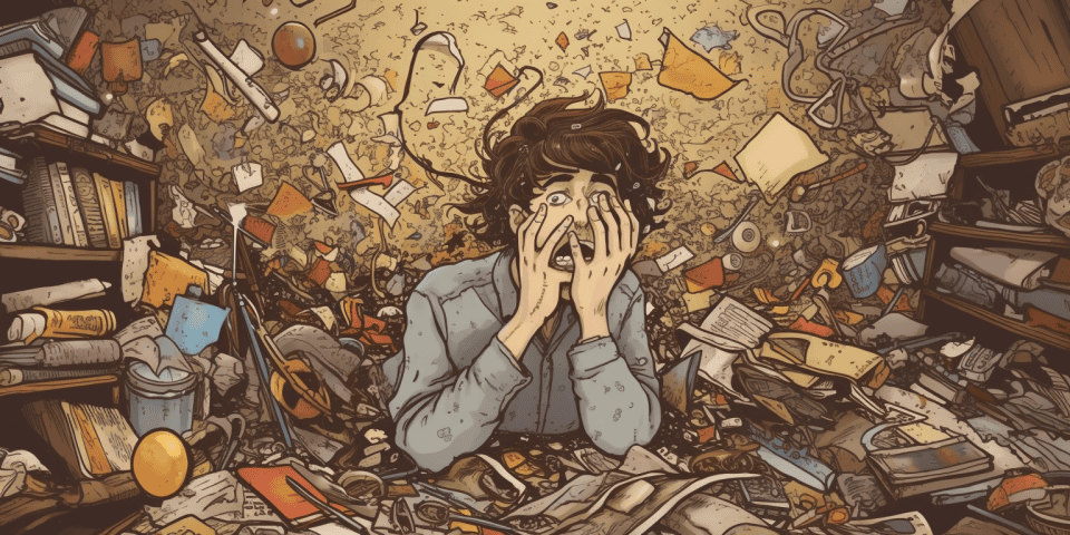 a person with their head in their hands