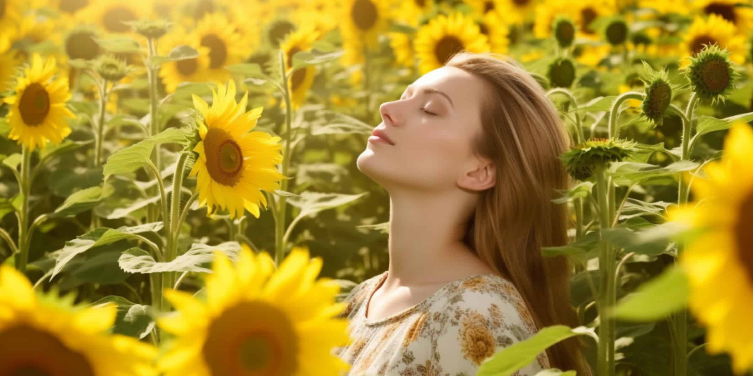woman in field of sunflowers