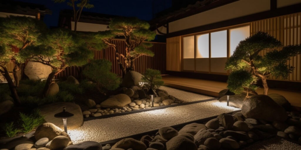 zen garden at night