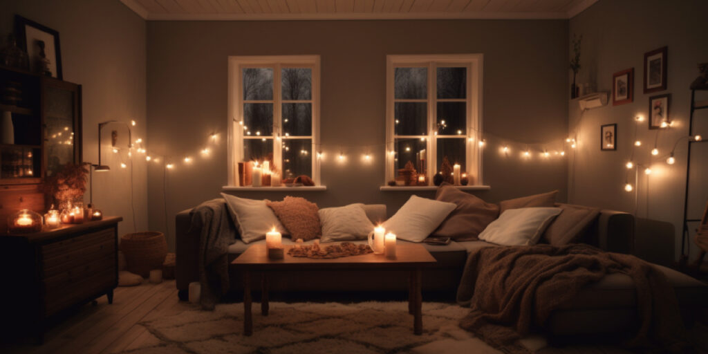cozy living room with soft lighting