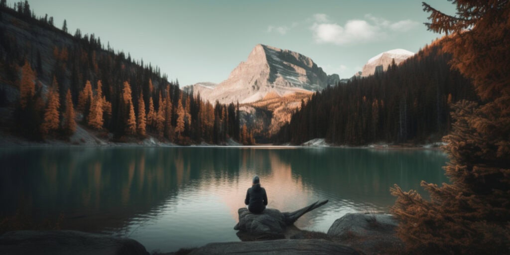relaxing by a lake