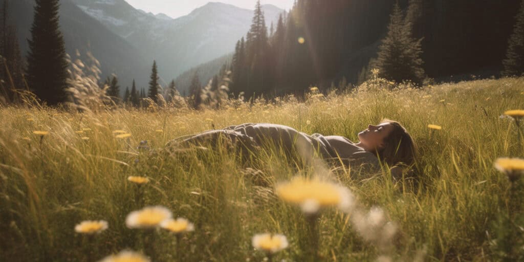 relaxing in a field