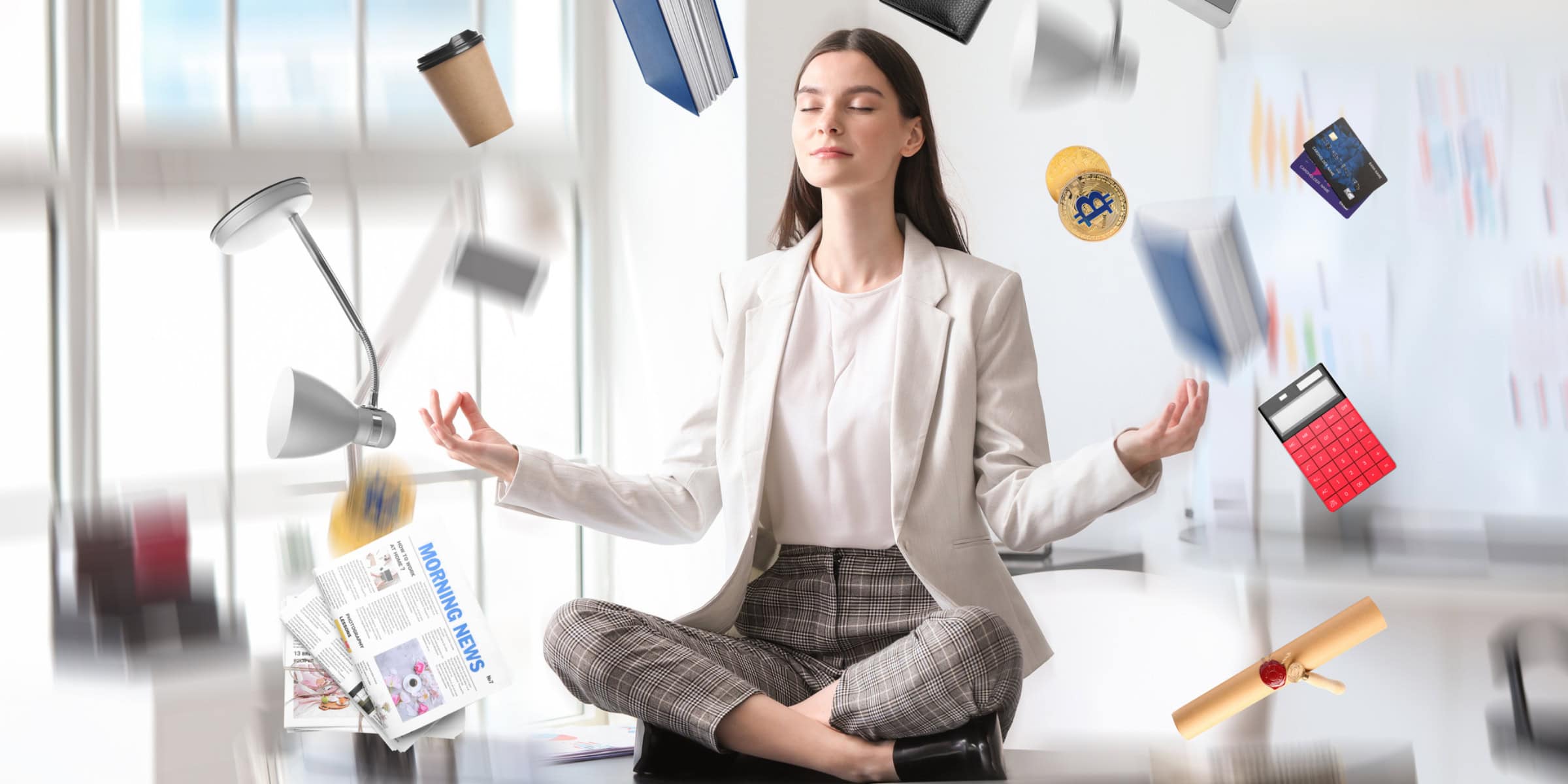 woman zen workplace chaos