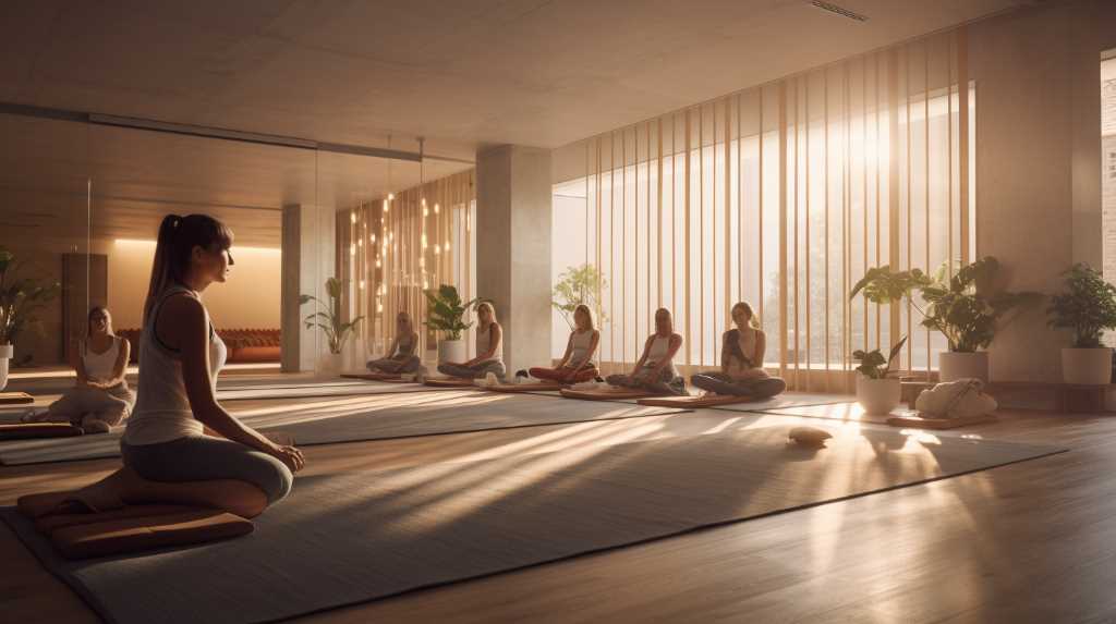 A group of people doing yoga in an open space.