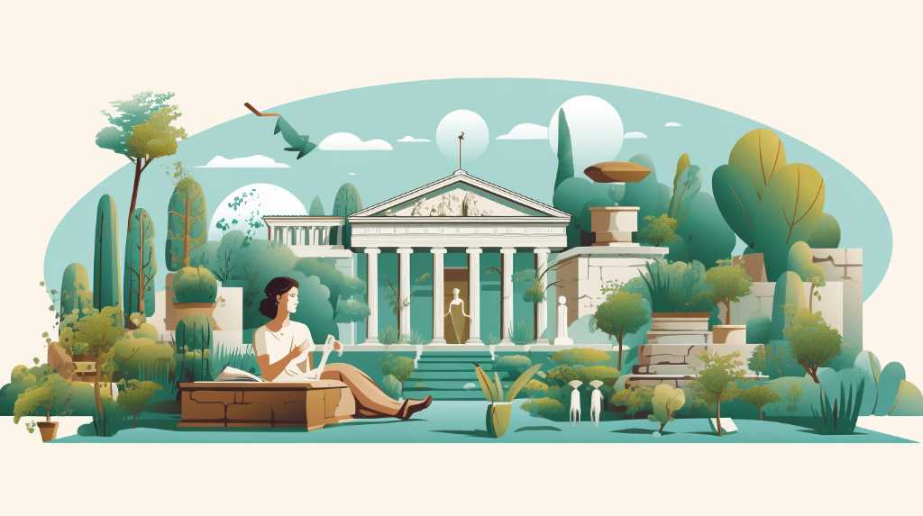 An illustration of a woman sitting in a garden.