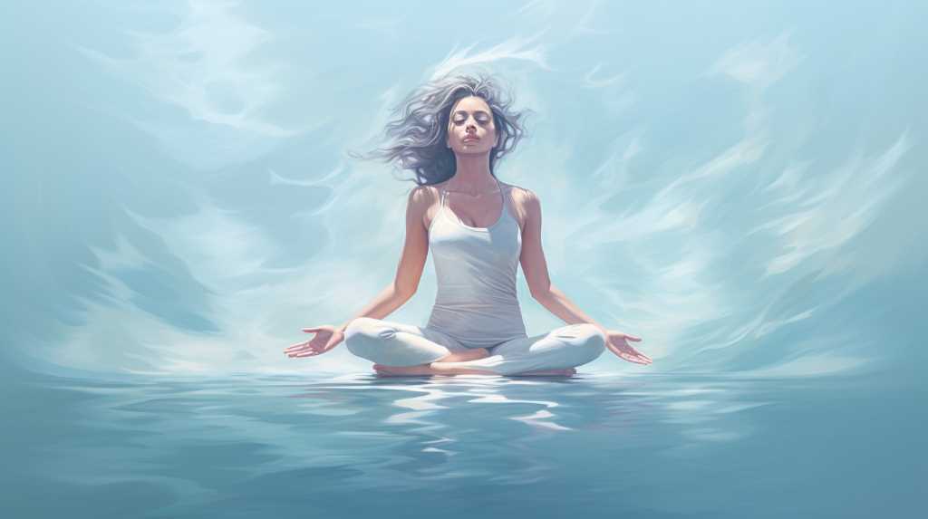 A woman meditating in the water.