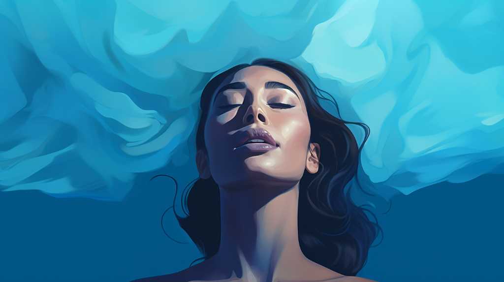 A painting of a woman with her head in the air.