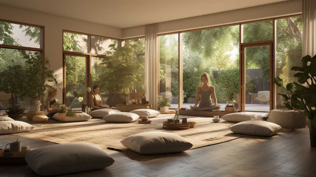 A room with a lot of pillows and plants.