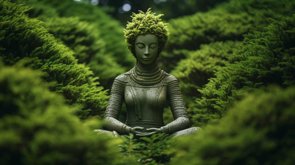 A statue of a buddha in a forest.