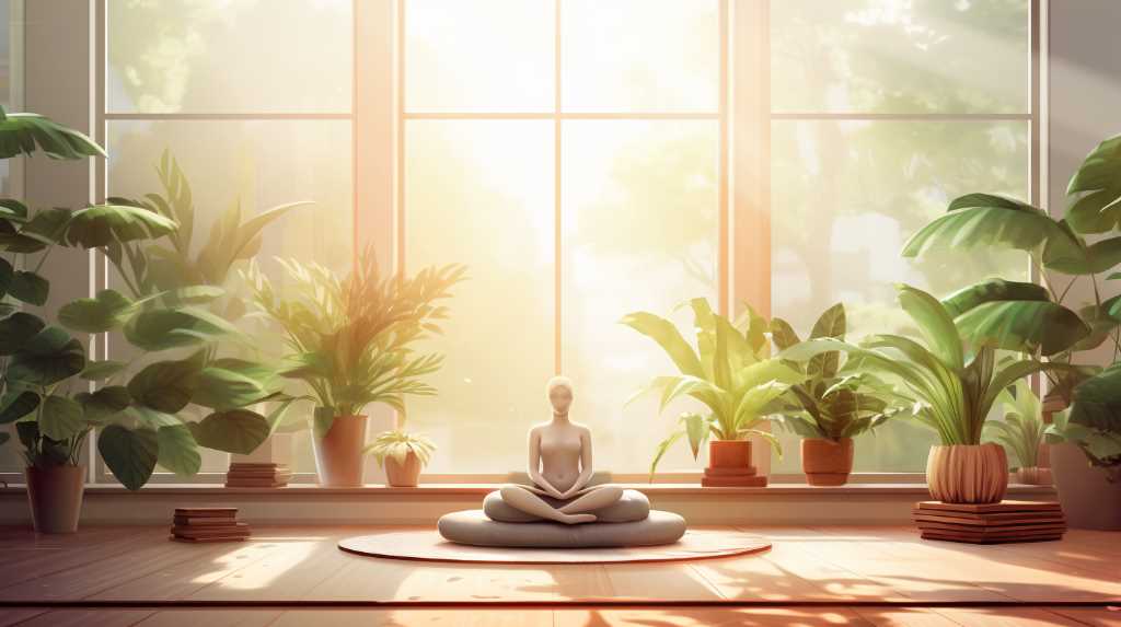 A buddha sitting in a lotus position in front of a window.
