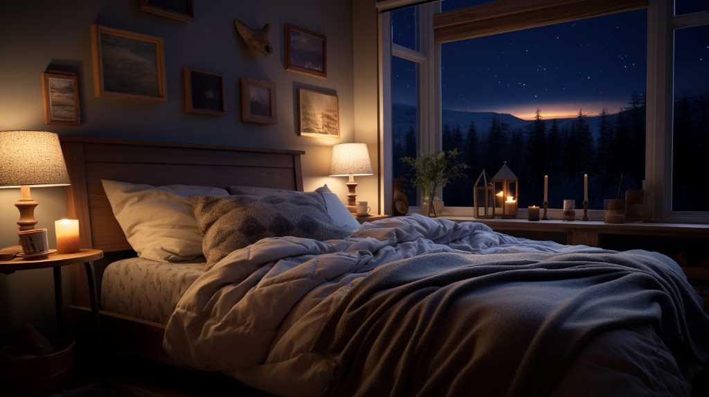 A bed in a bedroom with a view of the mountains.