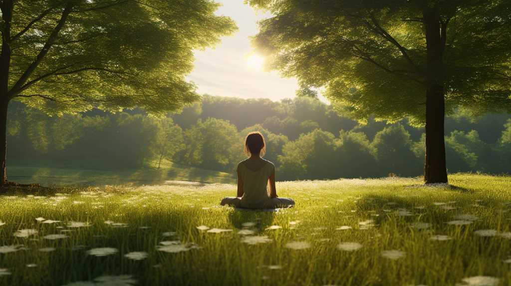 A man is sitting in a field meditating.