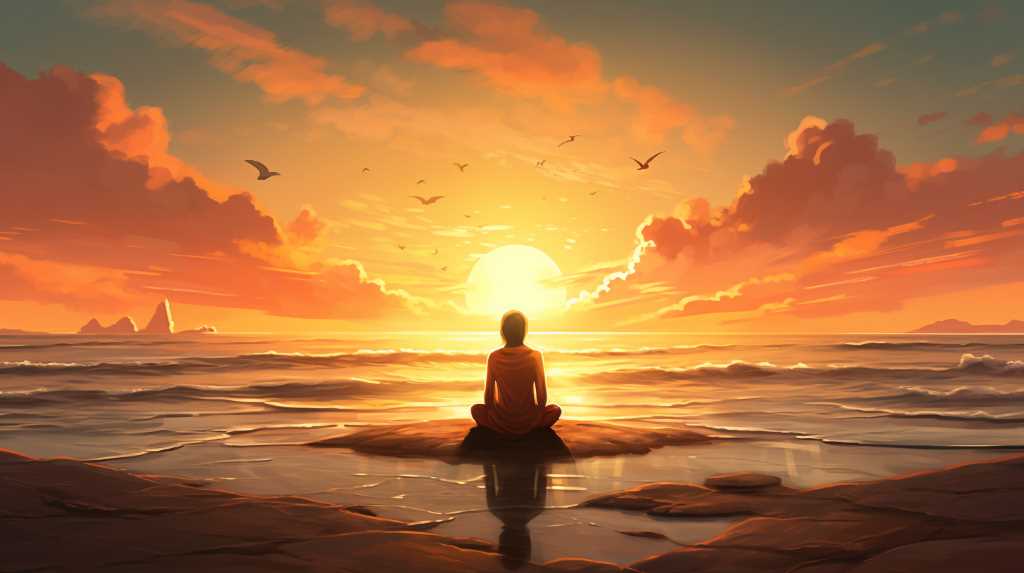 A man sitting on the beach watching the sunset.
