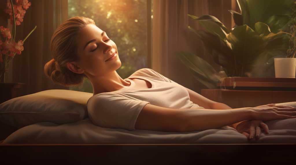 A woman laying in bed with her eyes closed.