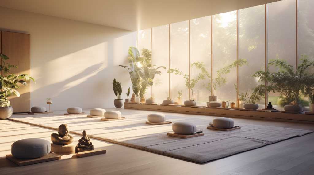 A room with a lot of plants and a meditation room.