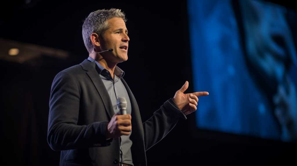 A man is giving a speech at a conference.