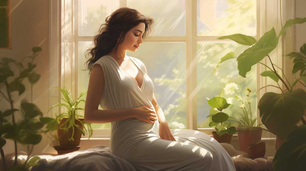 A woman in a white dress sits by a sunlit window surrounded by green plants.