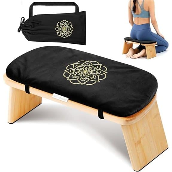 Hihealer Folding Bamboo Meditation Bench with Cushion