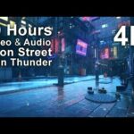 4K 10 hours – Neon Street Rain Thunder Projector – relaxing, gentle, calming, screensaver