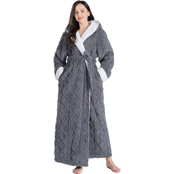 LKG Women's Long Plush Hooded Bathrobe Full Length