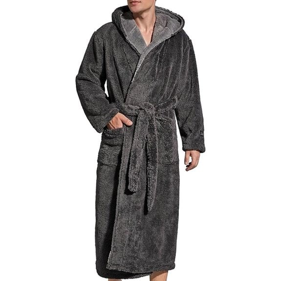 SlumberMee Mens Fleece Plush Hooded Robe with Pockets