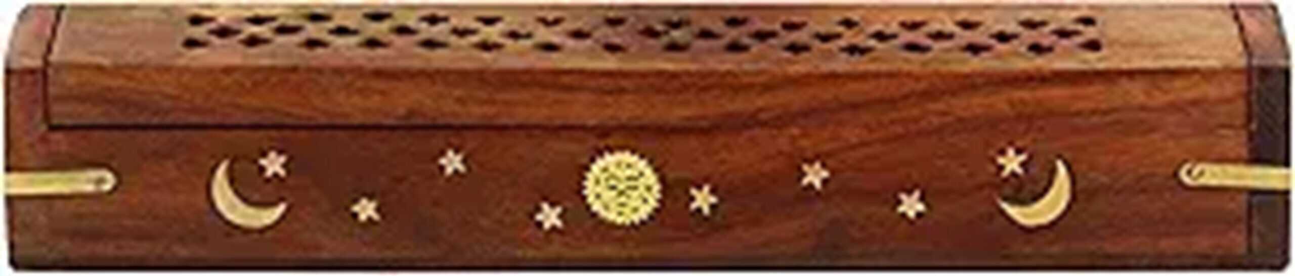 Sheesham Wood Incense Burner Sun Moon Inlay