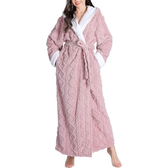 Flygo Plush Fleece Hooded Bathrobe for Women