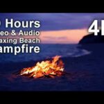 4K UHD 10 hours – Relaxing Beach Campfire at Sunset – mindfulness, ambience, meditation, nature
